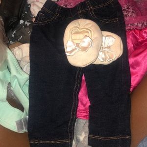 Carters 6m denim jeggins w.0-12m baby slippers